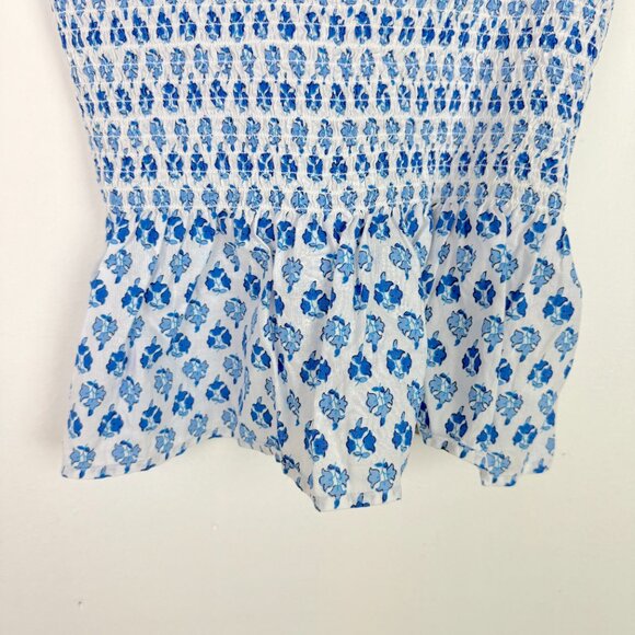 J. Crew Factory Smocked Tie-Shoulder Tank Top White Blue Size XS EUC - Picture 3 of 9